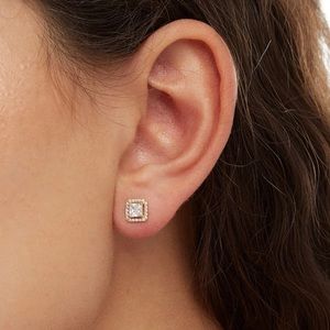 4mm Princess-Cut Cubic Zirconia Frame Stud Earrings in 14K Gold